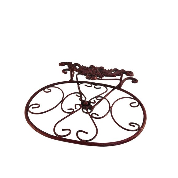 Red Scrolled Metal Decorative Plate Stand Holder Red Cast Iron Home Kitchen Art - Picture 15 of 15